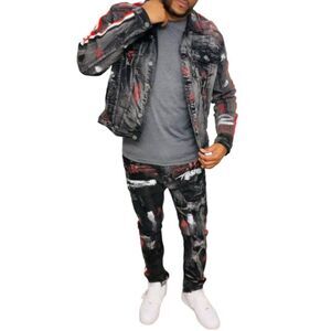 FWRD Men Black Denim Street Wear Painted Jacket Size XL
